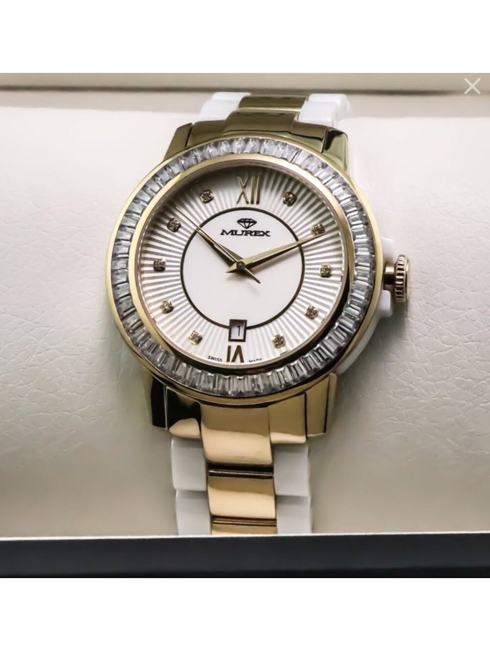 Murex Swiss Watch 44mm PVD Gold White Ceramic Stainless Steel 5ATM RSL982-WG-S-1